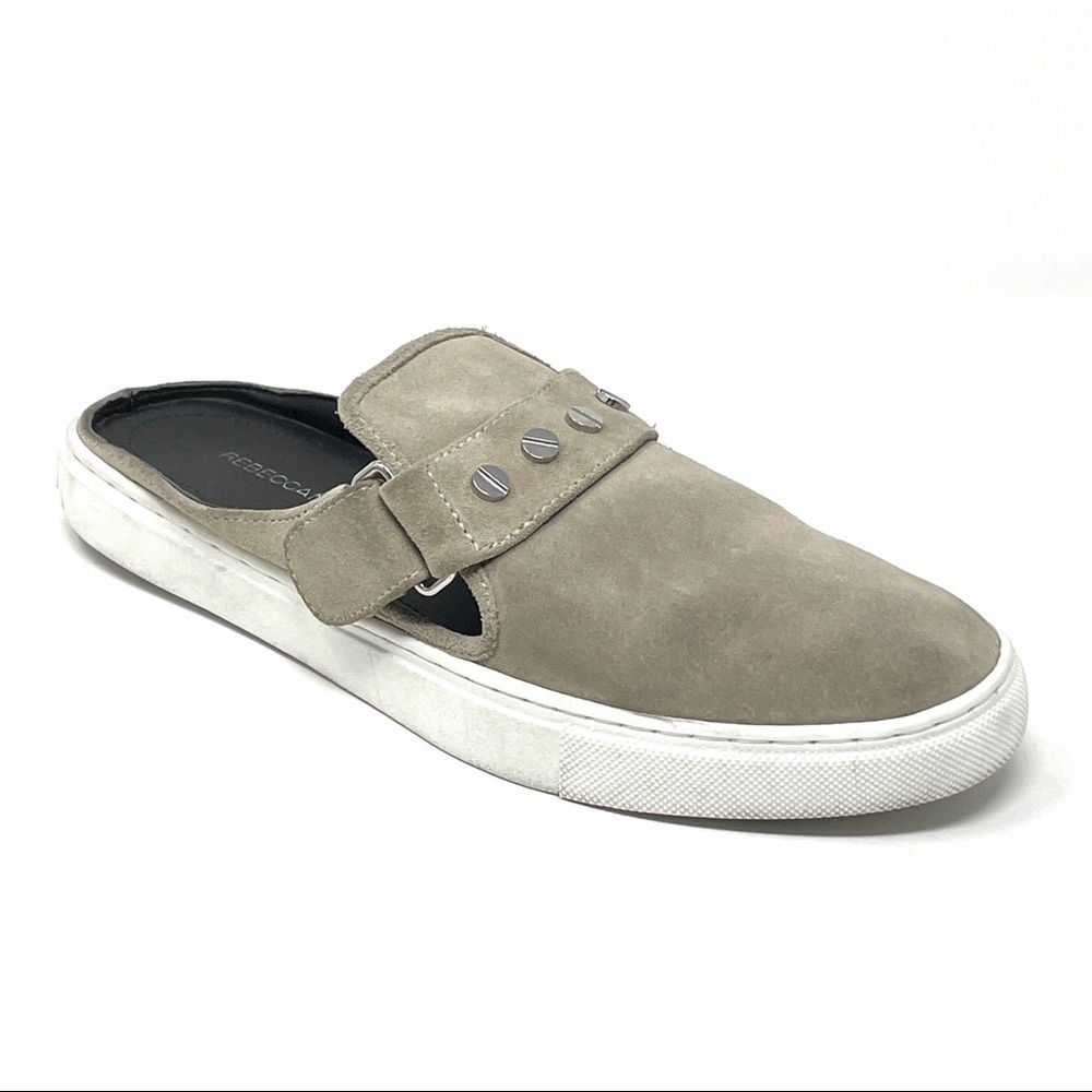 Rebecca Minkoff Sonia Suede Neutral Studded Slip On Mule Sneakers Size 7.5